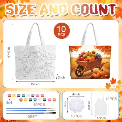 Locmeo 10 Set Paint and Sip Canvas Bags Pre Drawn Kit,Autumn - style: Autumn
