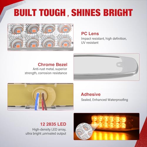 Nilight 6.3" Amber Rectangle Side Marker Light, White Lens, High Low Strobe - color: Clear Amber 6.3" 20Pcs