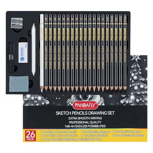 KALOUR 26-Piece Professional Sketch Pencil Set, 4H to 14B Graphite Pencils