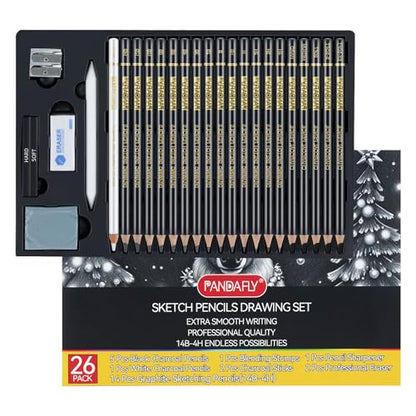 KALOUR 26-Piece Professional Sketch Pencil Set, 4H to 14B Graphite Pencils