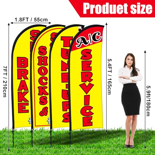 Buryeah 4 Pack Auto Repair Shop Feather Flag Kit, Yellow - color: Yellow