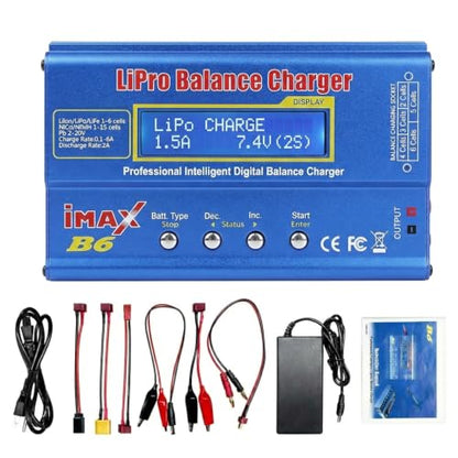 B6 Battery Balance Charger 80W Mini Lipo Charger Discharger for NiMH/NiCd (1-15S) LiPo/Li-ion/Life Battery (1-6S) RC Hobby Batteries Balance Charger with AC Power Supply
