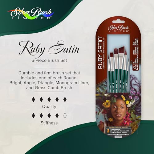 Silver Brush Limited Ruby Satin Variety Oil and Acrylic Brush Set, 6pc - color: Variety Set, size: 6 Pc