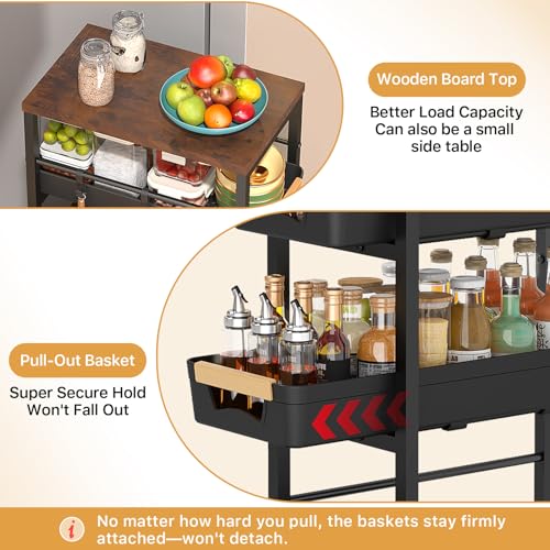 SUNALLY Slim Storage Cart with Wheels, Narrow Kitchen Rolling Cart, Black - color: Black, size: 14.21x8.15x32.91 Inch