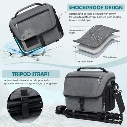 RAINSMORE Camera Bag, DSLR SLR Mirrorless Camera Case for Photographer - color: Grey