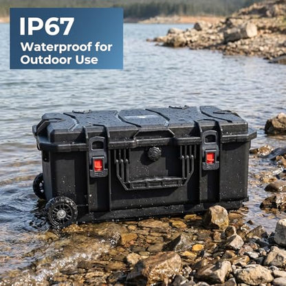 Weatherproof Hard Case, Stackable Trolley Case with Wheels, Hook and Loop Divider & Strap, IP67 Waterproof for Camera, Drones and Gear, 21.7" x 13.8" x 8.7", Black - color: Black