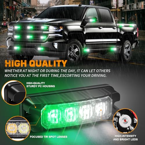 XRIDONSEN 8PCS Sync Grill Strobe Lights 32 LED Green White Emergency Lights - color: Green/White