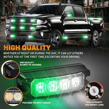 XRIDONSEN 8PCS Sync Truck Grill Lights 32 LED Green White Strobe Lights - color: Green/White