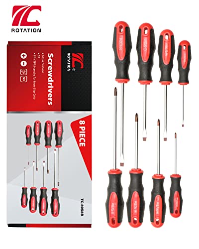 ROTATION 8pc Magnetic Screwdrivers Set, 4 Phillips and 4 Slotted Tips - color: 4pc Phillips+4pc Flat