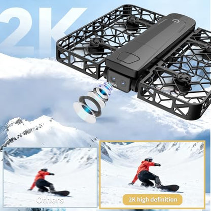Folding Selfie Drone with 2K HD Camera Gesture Control & Auto Follow Me Quadcopter Waypoint Flight, Stunt Mode, 360° Protection, One-Key Operation，For Adults Gesture Control