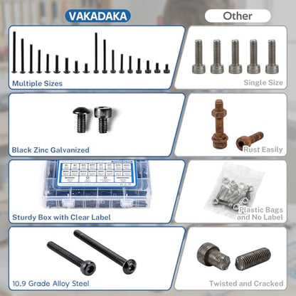 1600pcs M3 Socket Head Screw Assortment Kit with Nuts and Washers - size: 1600pcs