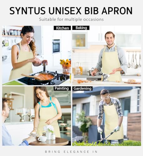 Syntus Apron for Men Women, Adjustable Cooking Kitchen Apron with 2 Pockets - color: Cream, style: 2 Polyester