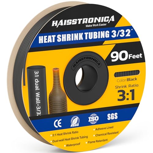 haisstronica 90Ft 3:1 Heat Shrink Tubing Roll 3/32" Black - color: Black, size: 3/32inch