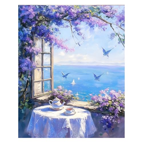 AUKELHJ Paint by Numbers Kit for Adults Beginner, Window View, 16x20 Inch - color: 06-Landscape