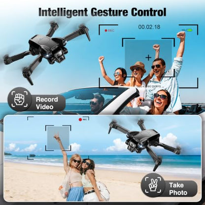 Drone with Camera 1080P HD, Mini Drone for Beginners Kids Adults, Foldable RC Quadcopter with Stable Hover, Trajectory Flight, One Key Take Off/Land, 2 Batteries, Toys for Boys and Girls (Black)