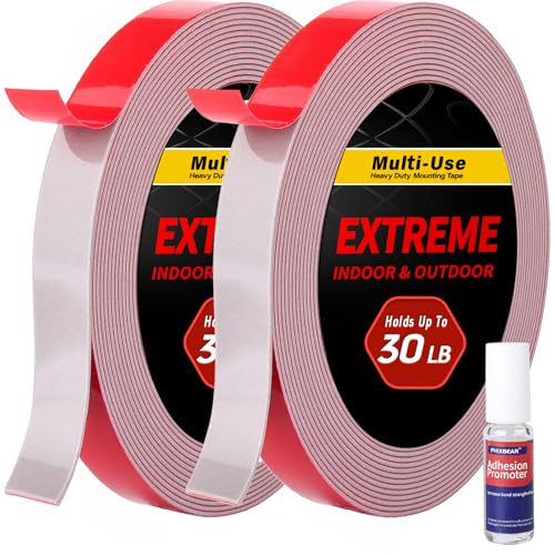 PHIXBEAR Super Strong Adhesion, Heavy Duty Double Sided Tape, Waterproof for Indoor & Outdoor Use, Multipurpose Automotive Wall Mounting Foam Adhesive (0.6in×30ft), 2 Rolls