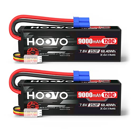 HOOVO 2S Lipo Battery 7.6V 9000mAh 120C RC Battery Hard Case EC5 Plug 2Pack - style: 2S 9000mAh