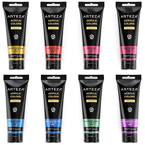 ARTEZA Metallic Acrylic Paint, 8 Jewel Colors, 4.06 oz Tubes For Painting - style: 8 x 120ml (4.06 fl oz) Jewel