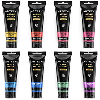 ARTEZA Metallic Acrylic Paint, 8 Jewel Colors, 4.06 oz Tubes For Painting - style: 8 x 120ml (4.06 fl oz) Jewel