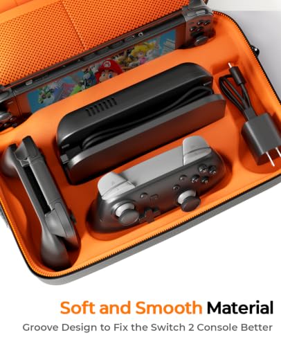 COOWPS for Nintendo Switch 2 Case, 2-Pack Screen Protectors, 6 Thumb Grips - color: Black&Orange