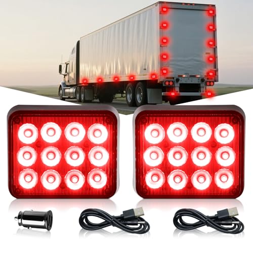 2PCS Magnetic Red Strobe Lights, Emergency Strobe Hazard Lights - color: Red