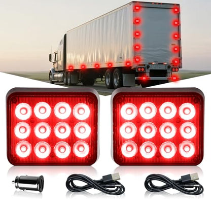 2PCS Magnetic Red Strobe Lights, Emergency Strobe Hazard Lights - color: Red