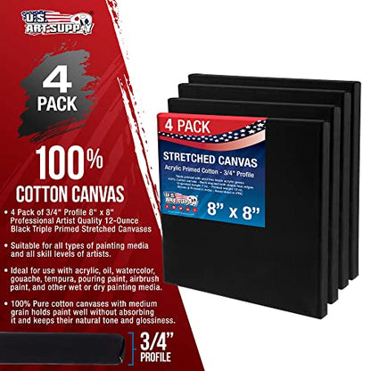 U.S. Art Supply 8"x8" Mini Square Canvases for Painting, Pack of 4 - size: 8" x 8"