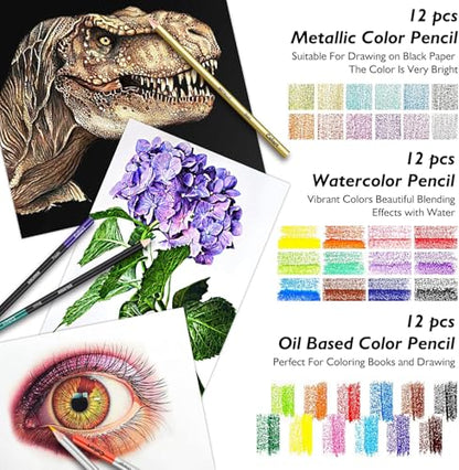 Caliart 176PCS Art Supplies Sketching Kit 34 Double Tip Brush Pens Art Markers