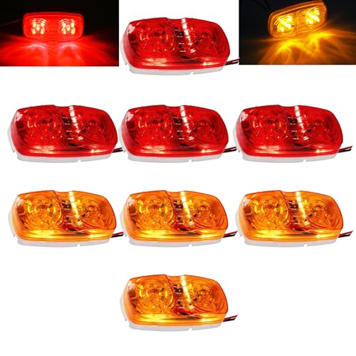 NEW SUN® Amber & Red Trailer RV Marker Light, 10 High-intensity LED, 8 Pcs - color: 4*Red+4*Amber