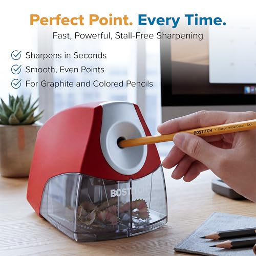 Bostitch Electric Pencil Sharpener for Classroom and Desk, Stall Free, Red - color: Red (Pack of 1)