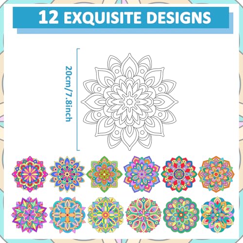 48 Pcs Mandala Coloring Cutouts Set DIY Your Own Mandala Cards, 12 Designs