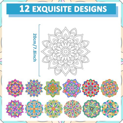 48 Pcs Mandala Coloring Cutouts Set DIY Your Own Mandala Cards, 12 Designs