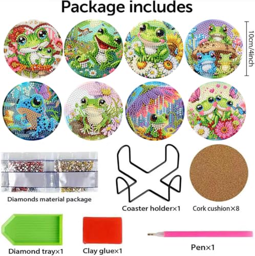 HHMATITS 8 Pcs Frog Diamond Art Coasters Kit for Adults 4X4 Inch - color: Frog