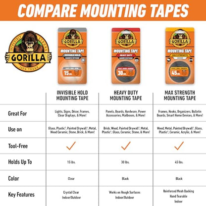 Gorilla Heavy Duty Double Sided Mounting Tape, Black, 1" x 120", 1-Pack - size: 1" x 120" (1-Pack), style: 1 Pack