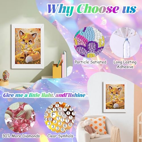 WEMEON Fox Diamond Art Kits for Kids with Frame 7x7 inch - color: Fox