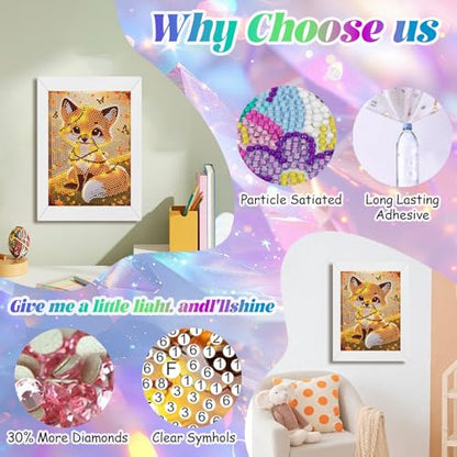 WEMEON Fox Diamond Art Kits for Kids with Frame 7x7 inch - color: Fox