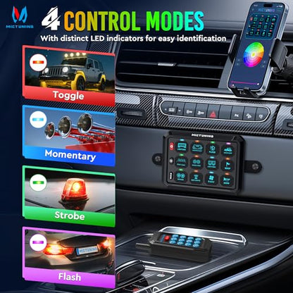MICTUNING P1Y+ 12 Gang Switch Panel with APP & Remote Control 230FT - color: With APP& Remote), size: 12 Gang
