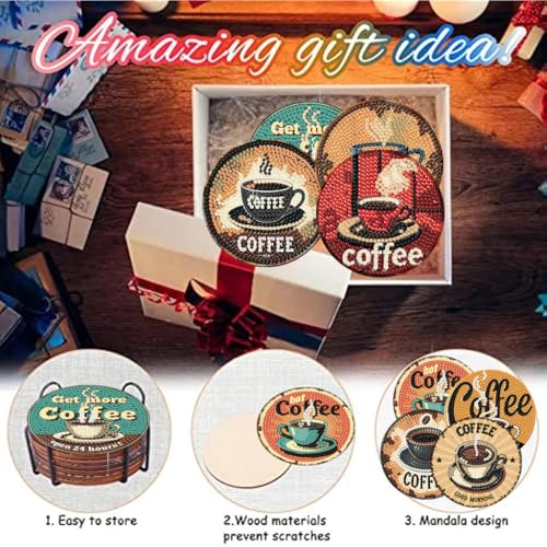 8 Pack Diamond Art Coasters,Coffee Retro Diamond Painting Coasters Kits - color: Coffee Coasters