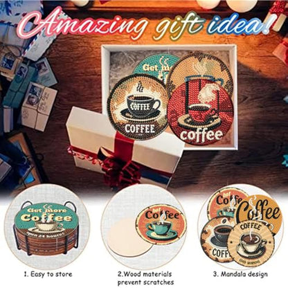 8 Pack Diamond Art Coasters,Coffee Retro Diamond Painting Coasters Kits - color: Coffee Coasters