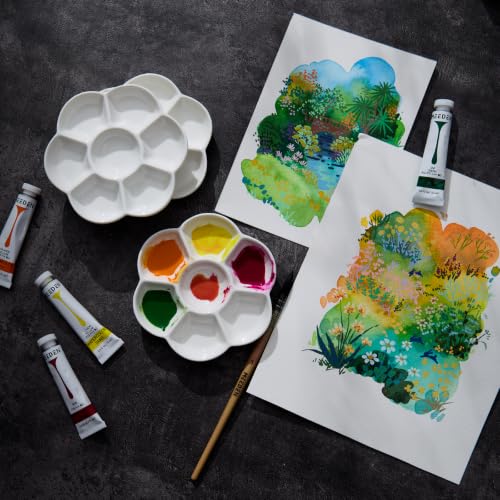 MEEDEN Ceramic Watercolor Paint Palette: 3Pcs 7-Well Color Mixing Tray 4.7"