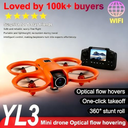 ikaufen YL3 Mini Drone with Dual Camera, Optical Flow Hover, 50X Zoom, 360° Stunt Roll, RC Quadcopter for Kids & Beginners with Screen Remote Control(YL3 screen control Orange) - size: YL3 Dual Camera Screen Control Orange