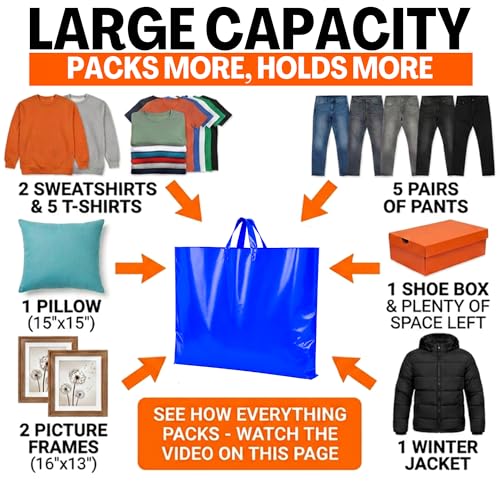 19x15 Large Plastic Shopping Bags with Handles for Small Business - color: Blue