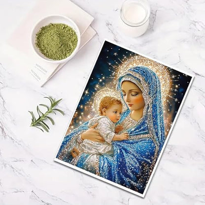 JFYHAB 5D Jesus Diamond Art Kits for Adults Beginners, Virgin Mary Diamond Painting Kits, DIY Full Round Drill Paint by Diamonds Dot Gem Art for Adults, Home Wall Decor 12 x 16 Inch