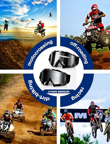 2Pcs Dirt Bike Goggles Motocross Motorcycle ATV MX Riding Goggles - color: Grey+clear