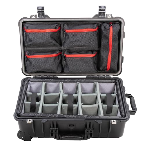 Eylar 22" Rolling Carry-On Travel Hard Camera Case with Adjustable Padded Divider & Lid Organizer, Waterproof, Shockproof For Equipment, Drones And Cameras, TSA Standard