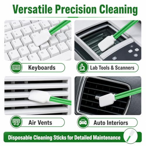 200 PCS Cleaning Swabs, Printer Cleaning Kit with 100 Microfiber Tips and 100 Foam Swabs, Square and Rectangular Cleaning Sticks for 3D Printers, Inkjet Printers, Cameras, Optics and Electronics - color: Green & Blue