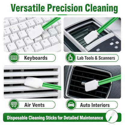 200 PCS Cleaning Swabs, Printer Cleaning Kit with 100 Microfiber Tips and 100 Foam Swabs, Square and Rectangular Cleaning Sticks for 3D Printers, Inkjet Printers, Cameras, Optics and Electronics - color: Green & Blue