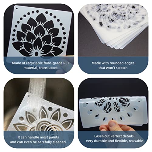 16 Pack Mandala Stencils for Dot Painting on Wood & Canvas - 6x6