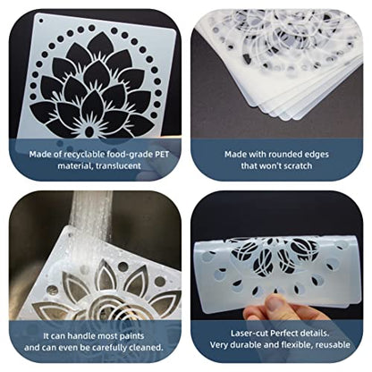 16 Pack Mandala Stencils for Dot Painting on Wood & Canvas - 6x6