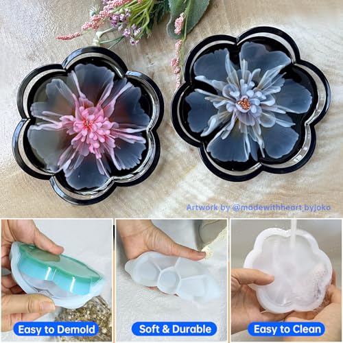 4 Pcs Silicone Resin Tray Molds, Flower Coaster Set - color: Flower